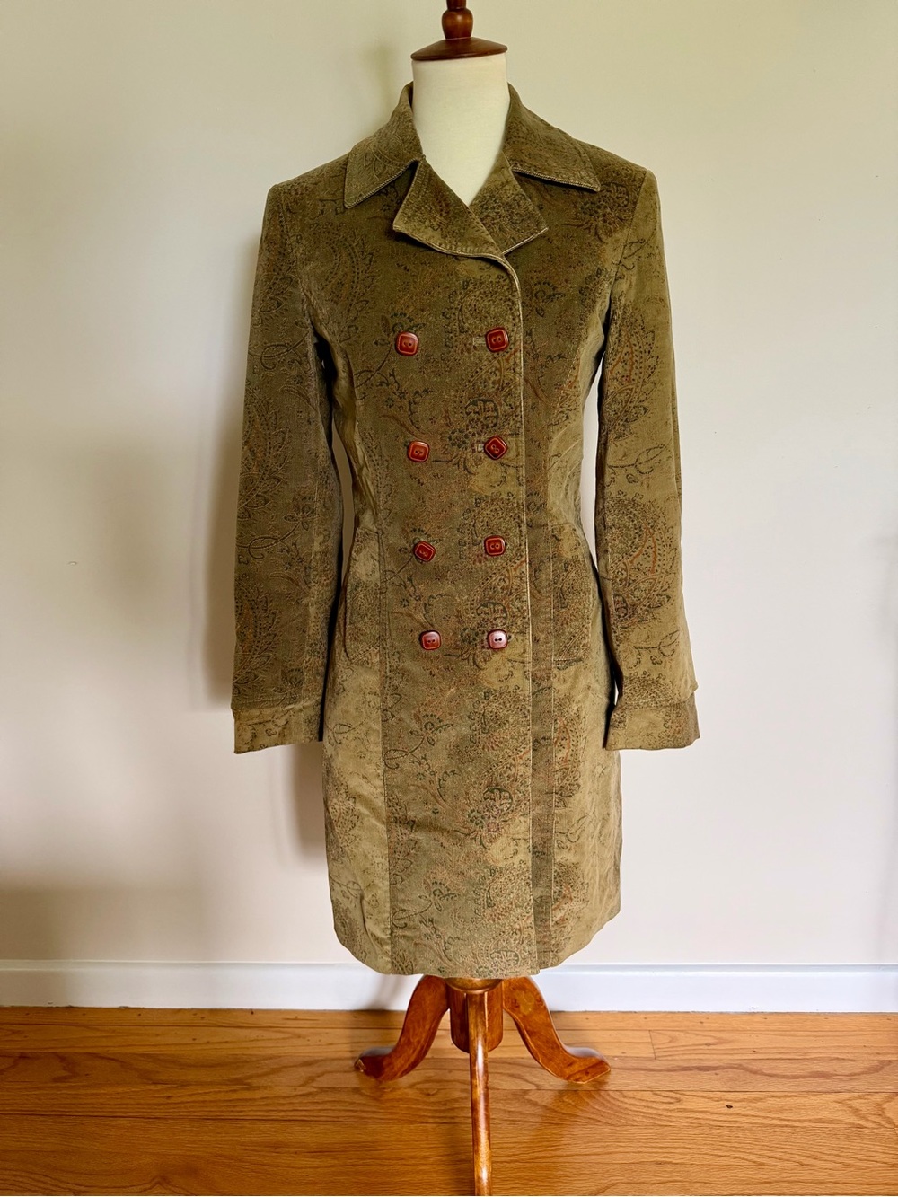 Vintage Y2K Express Embossed Corduroy Double-Breasted Trench Coat